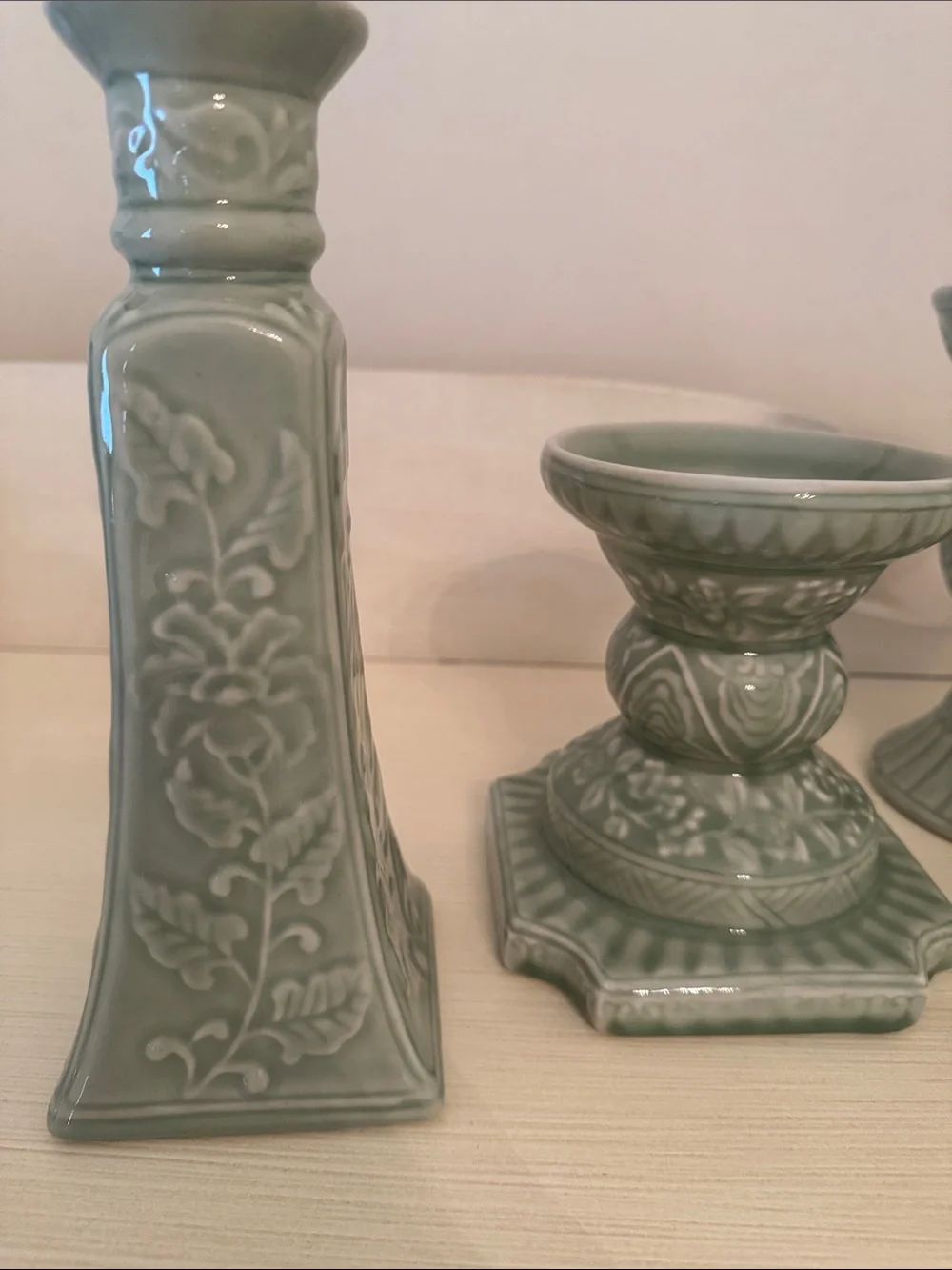 Ceramic Green Decorative Candle Holders Set - Brand Unspecified